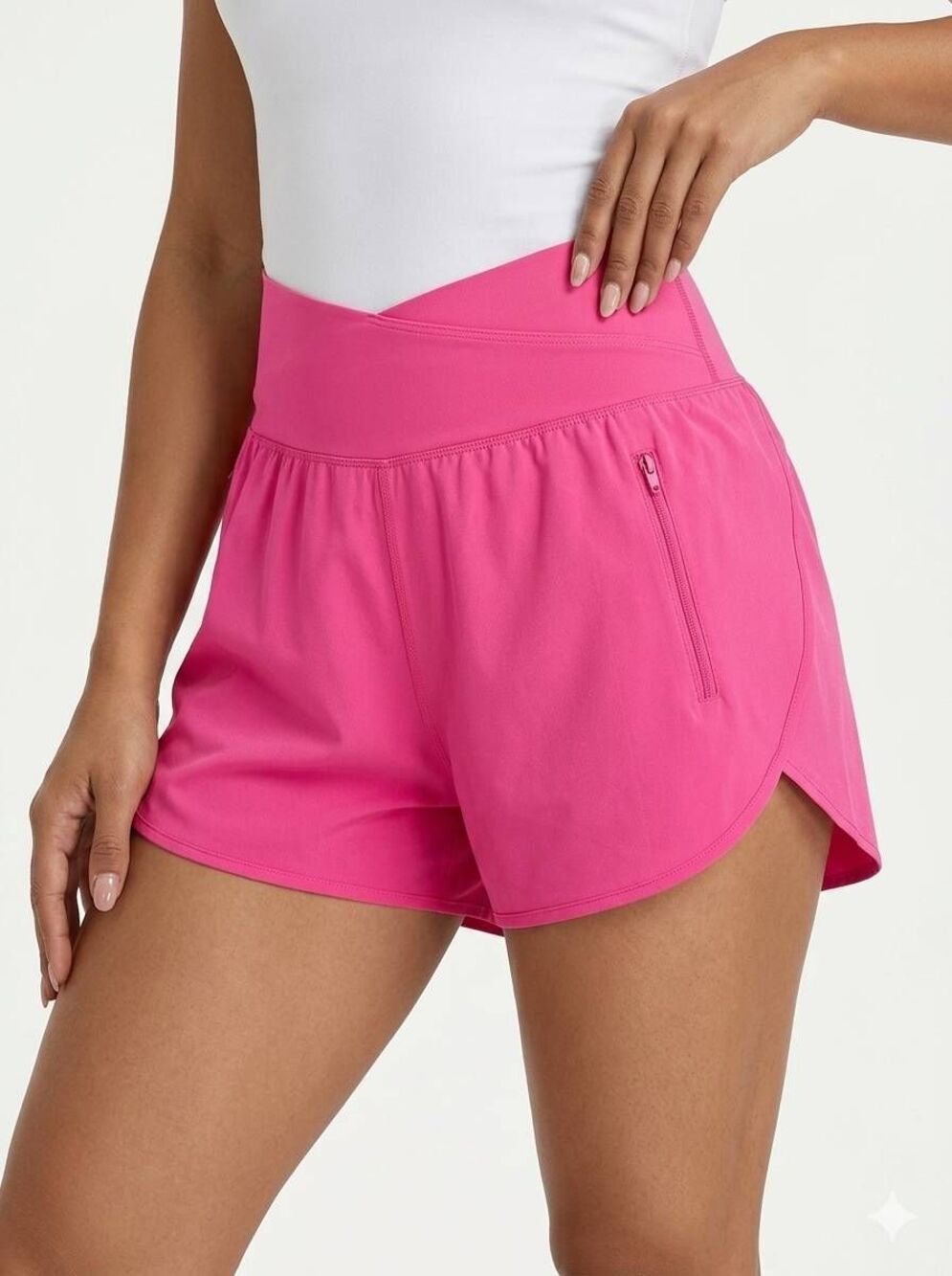 💬☔️🔥NWT Neon Pink High Waist Running Shorts Medium - Picture 2 of 11